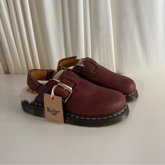 Dr. Martens Shoes - Dr. Martens Jorge Ambassador Brown Leather Faux Fur Lined Slingback Mules Sz 7W